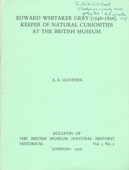 Gunther, A.E. - Edward Whitaker Gray (1748-1806), Keeper of Natural Curiosities at the British Museum