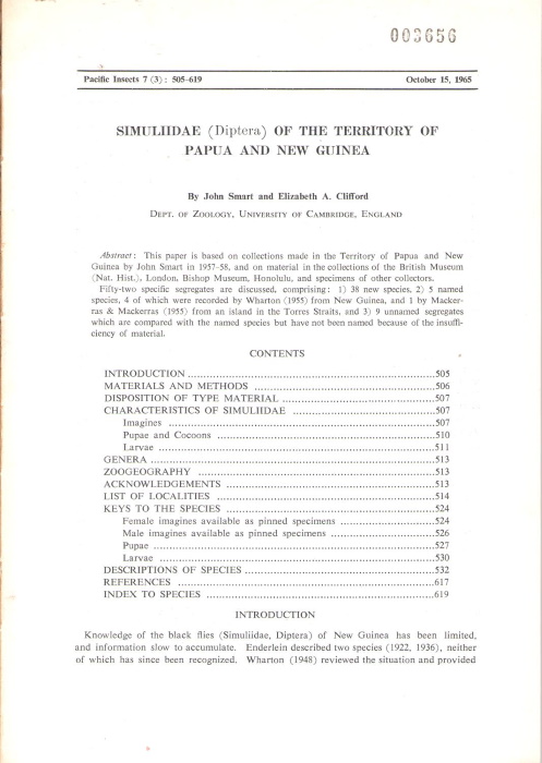 Smart, J.; Clifford, E.A. - Simuliidae (Diptera) of the territory of Papua and New Guinea