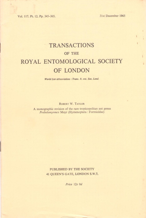 Taylor, R.W. - Monographic Revision of the rare tropicopolitan ant genus Probolomyrmex Mayr (Hymenoptera: Formicidae)