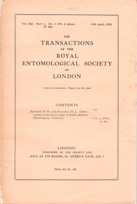 Richards, O.W.; Richards, M.J. - Observations on the Social Wasps of South America (Hymenoptera: Vespidae)