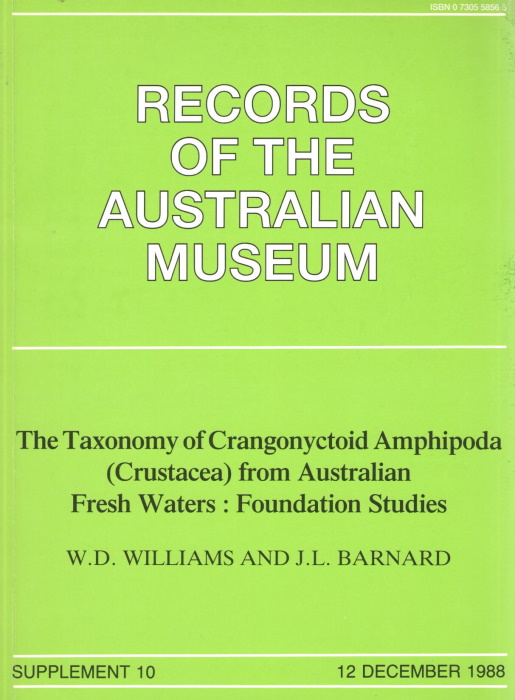 Williams, W.D.; Barnard, J.L. - The Taxonomy of Crangonyctoid Amphipoda (Crustacea) from Australian Fresh Waters: Foundation Studies