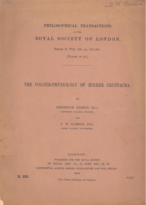 Keeble, F.; Gamble, F.W. - The Colour-Physiology of Higher Crustacea