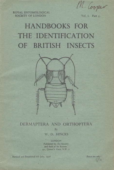 Hincks, W.D. - Dermaptera and Orthoptera (Handbooks for the Identification of British Insects 1/5)