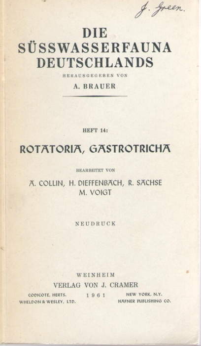 Brauer, A. (Ed.) - Die Ssswasserfauna Deutschlands. Heft 14: Rotatoria, Gastrotricha