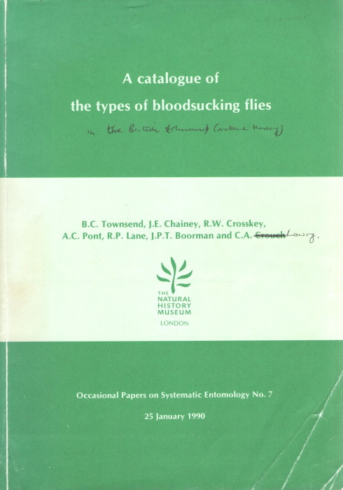 Townsend, B.C.; Chainey, J.E.; Crosskey, R.W.; Pont, A.C. et al - A catalogue of the types of bloodsucking flies in the British Museum (Natural History)