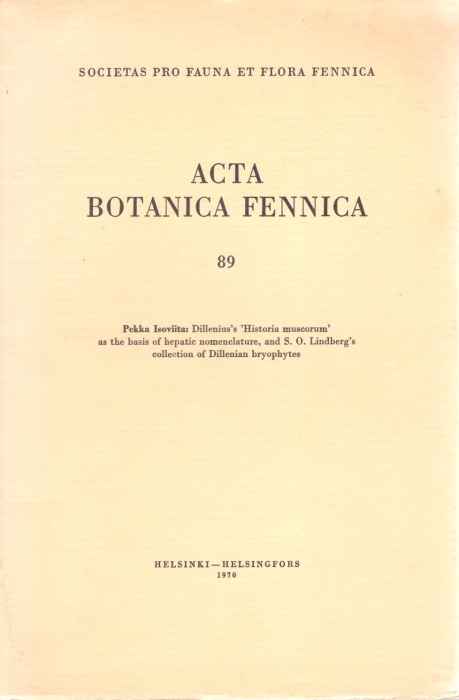 Isoviita, P. - Dillenius's 'Historia Muscorum' as the Basis of Hepatic Nomenclature, and S.O. Lindberg's Collection of Dillenian Bryophytes