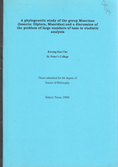 Cho, K.-S. - A Phylogenetic study of the Group Muscinae (Insecta: Diptera, Muscidae) and a discussion of the problem of large numbers of taxa in cladistic analysis