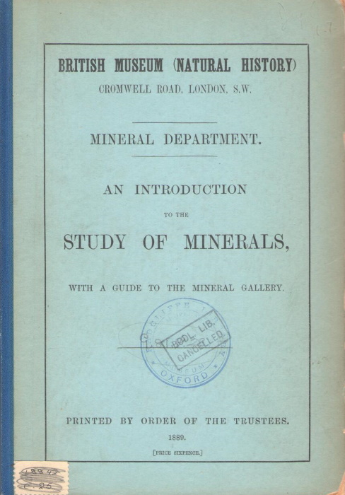 Fletcher, L. - An introduction to the study of minerals, with a guide to the mineral gallery