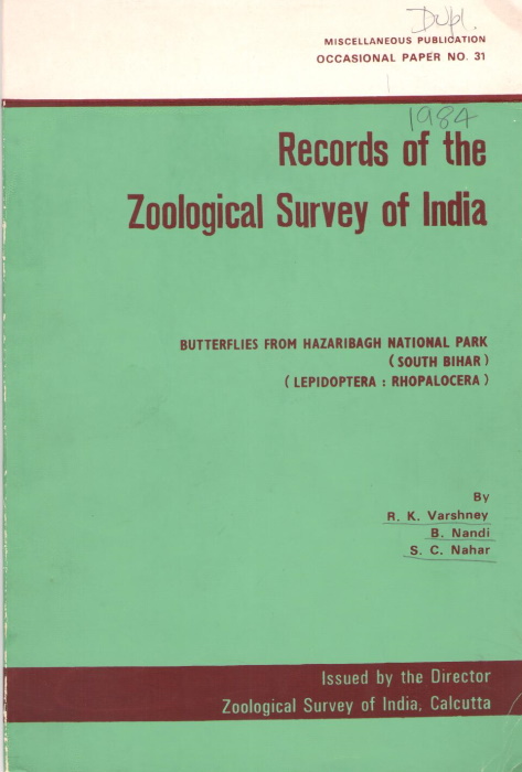 Varshney, R.K.; Nandi, B.; Nahar, S.C. - Butterflies from Hazaribagh National Park (South Bihar) (Lepidoptera: Rhopalocera)