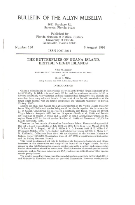 Becker, V.O.; Miller, S.E. - The Butterflies of Guana Island, British Virgin Islands