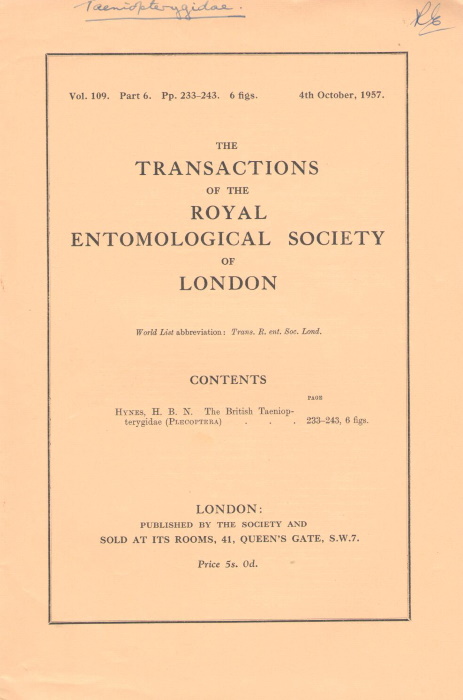 Hynes, H.B.N. - The British Taeniopterygidae (Plecoptera)
