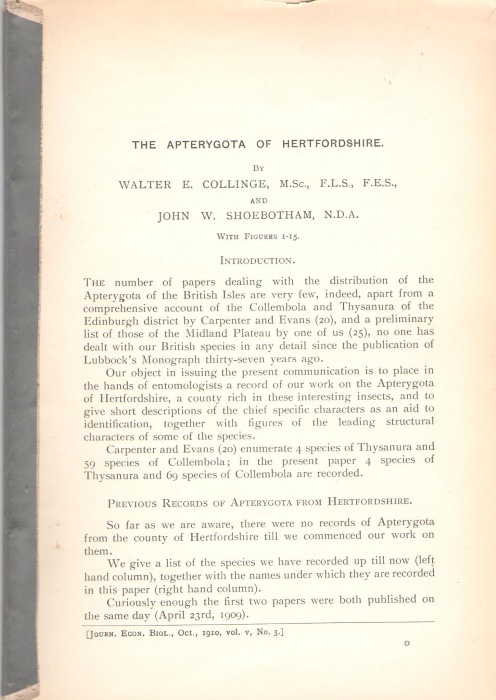 Collinge, W.E.; Shoebotham, J.W. - The Apterygota of Hertfordshire