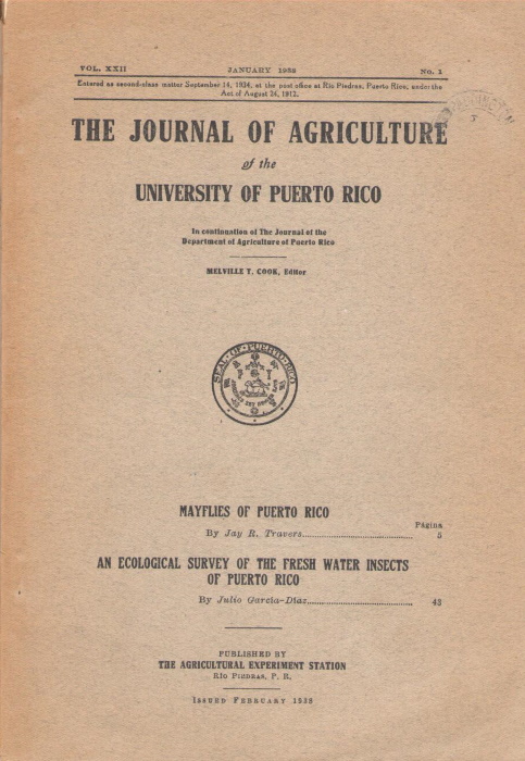 Travers, J.R. - Mayflies of Puerto Rico / Ecological Survey of the Fresh water Insects of Puerto Rico