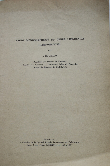 Bouillon, J. - Etude Monographique du Genre Limnocnida (Limnomeduse)