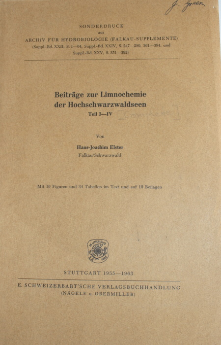 Elster, H.-J. - Beitrge zur Limnochemie der Hochschwarzwaldseen Teil I-IV