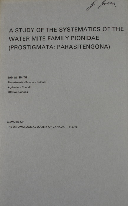 Smith, I.M. - A Study of the Systematics of the Water Mite family Pionidae (Prostigmata: Parasitengona)