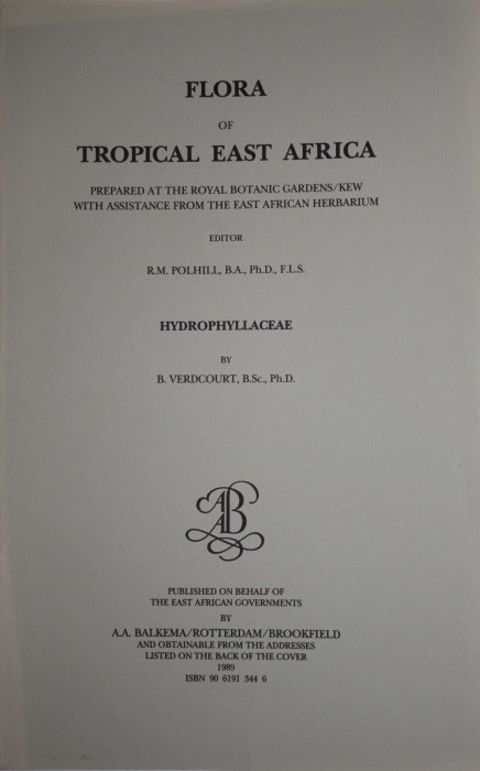 Verdcourt, B. - Flora of Tropical East Africa: Hydrophyllaceae