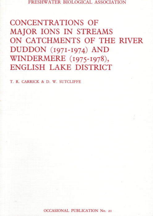 Carrick, T.R.; Sutcliffe, D.W. - Concentrations of major ions in streams on catchments of the river Duddon (1971-1974) and Windermere (1975-1978), English Lake District