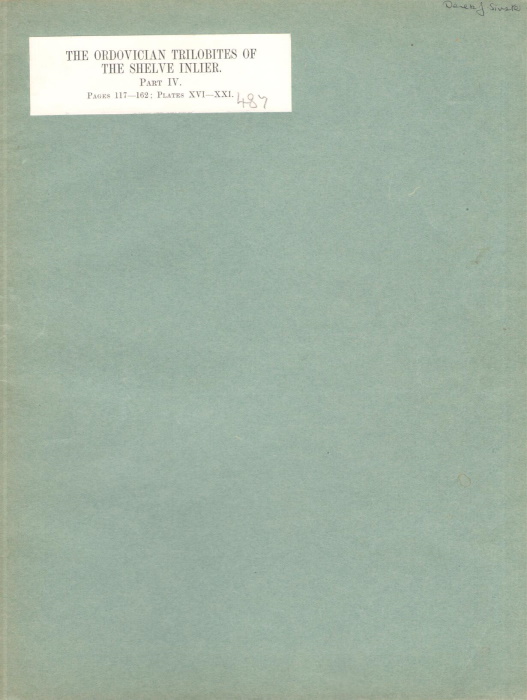 Whittard, W.F. - A Monograph of the Ordovician Trilobites of the Shelve Inlier, West Shropshire. Pt IV