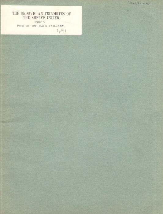 Whittard, W.F. - A Monograph of the Ordovician Trilobites of the Shelve Inlier, West Shropshire. Pt V