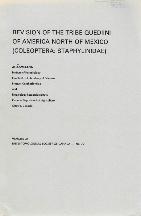 Smetana, A. - Revision of the Tribe Quediini (Coleoptera: Staphylinidae) of America North of Mexico