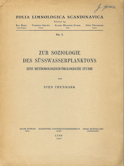 Thunmark, S. - Zur Soziologie des Ssswasserplanktons: Eine methodologisch-kologische Studie