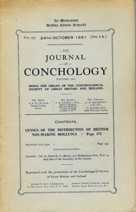 Conchological Society of Great Britain and Ireland - Census of the Distribution of British Non-Marine Mollusca [with] Supplement
