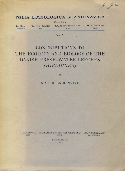 Boisen Bennike, S.A. - Contributions to the Ecology and Biology of Danish Fresh-Water Leeches (Hirudinea)