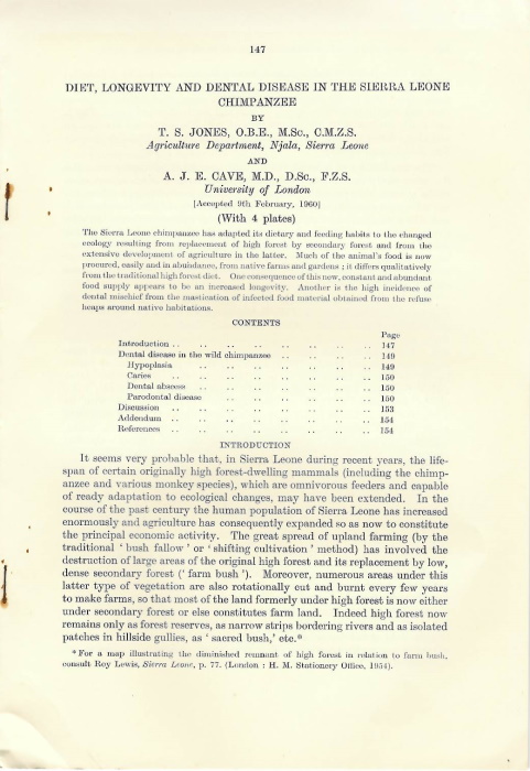 Jones, T.S.; Cave, A.J. - Diet, longevity and dental disease in the Sierra Leone Chimpanzee
