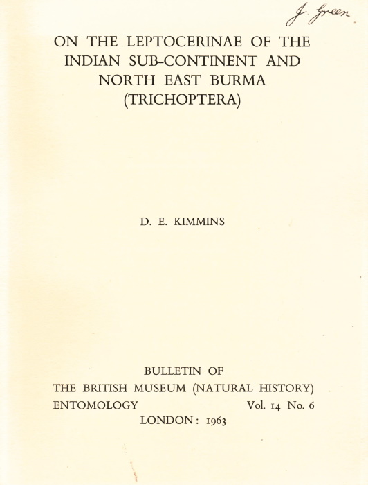 Kimmins, D.E. - On the Leptocerinae of the Indian sub-continent and North East Burma (Trichoptera)