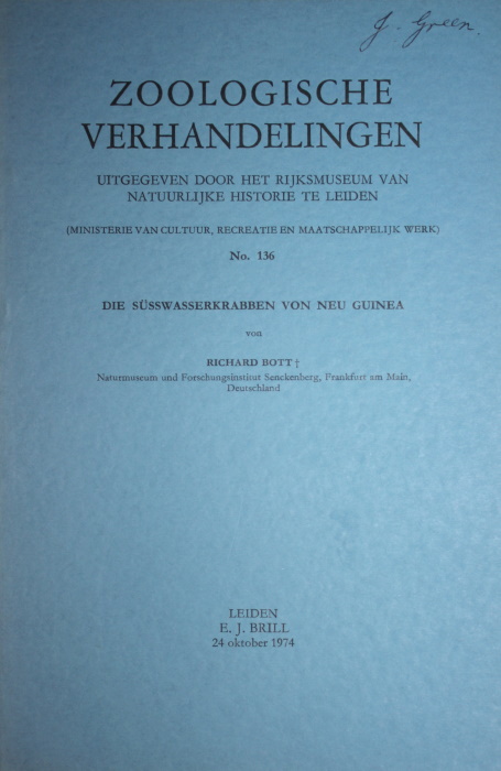 Bott, R. - Die Ssswasserkrabben von Neu Guinea