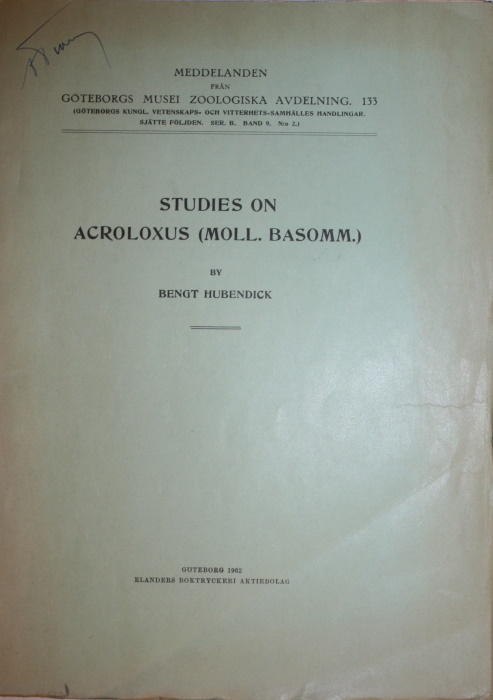 Hubendick, B. - Studies on Acroloxus (Moll., Bassom.)