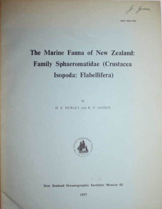 Hurley, D.E.; Jansen, K.P. - The Marine Fauna of New Zealand: Family Sphaeromatidae (Crustacea Isopoda; Flabellifera)
