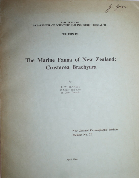 Bennett, E.W. - The Marine Fauna of New Zealand: Crustacea Brachyura