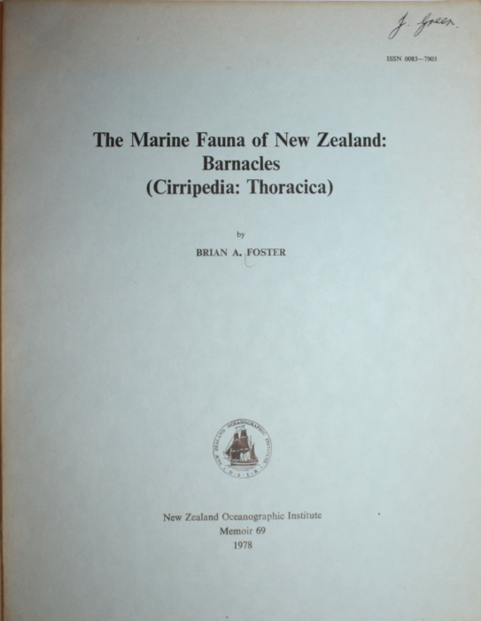 Foster, B.A. - The Marine Fauna of New Zealand: Barnacles (Cirripedia: Thoracica)