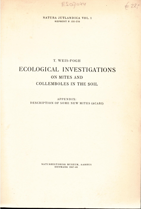 Weis-Fogh, T. - Ecological Investigations on Mites and Collemboles in the Soil