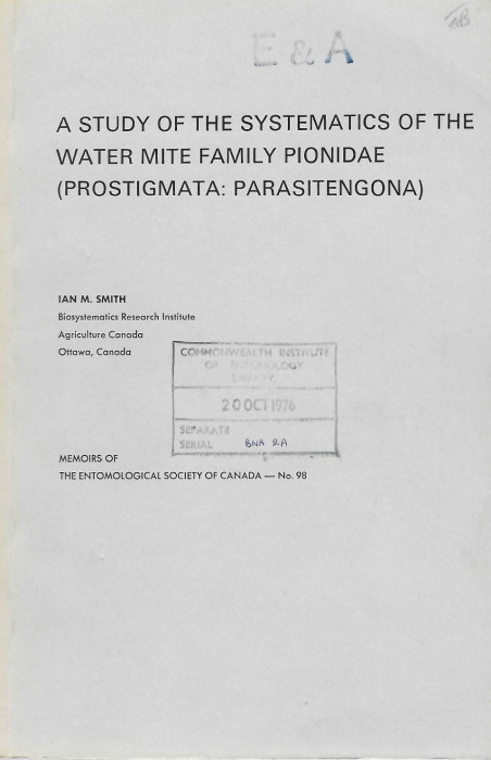 Smith, I.M. - A Study of the Systematics of the Water Mite family Pionidae (Prostigmata: Parasitengona)