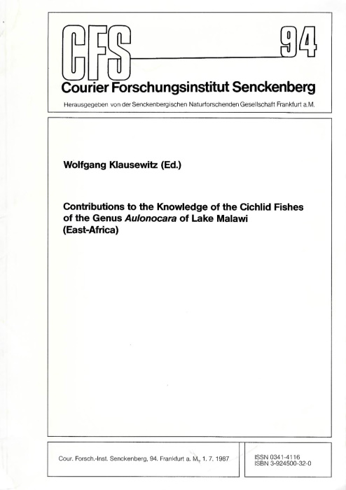 Klausewitz, W. - Contributions to the Knowledge of the Cichlid Fishes of the Genus <i>Aulonocara</i> of Lake Malawi (East-Africa)