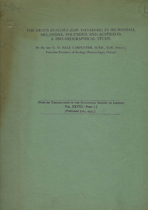 Carpenter, G.D.H. - The Genus <i>Euploea</i> (Lep. Danaidae) in Micronesia, Melanesia, Polynesia and Australia: A Zoo-geographical Study