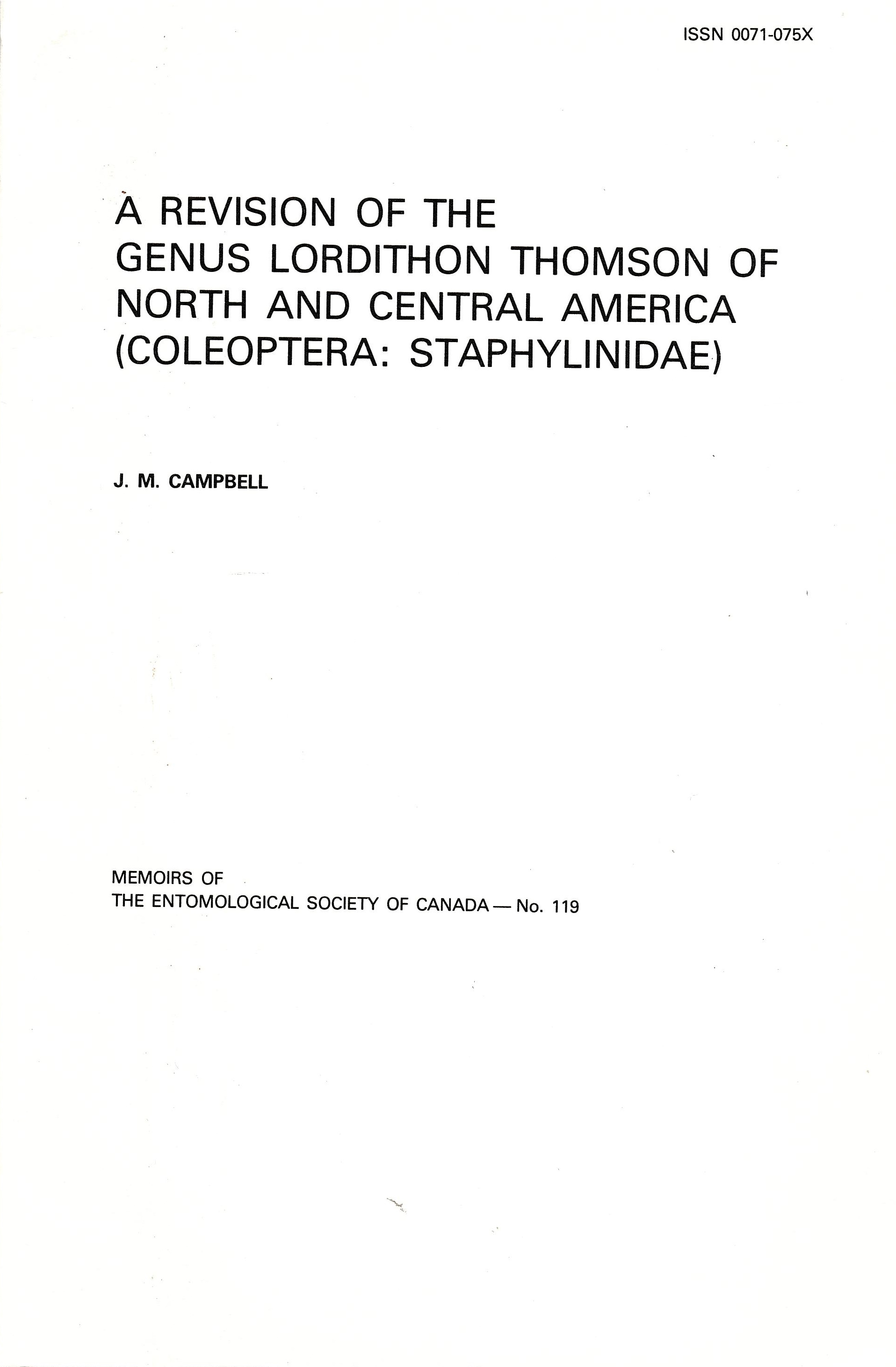 GAR/353/Campbell, J.M. - A Revision of the genus <i>Lordithon</i> Thomson of North and Central America (Coleoptera: Staphylinidae)
