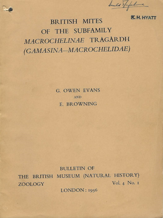 Evans, G.O.; Browning, E. - British Mites of the Subfamily Macrochelinae tragardh (Gamasina-Macrochelidae)