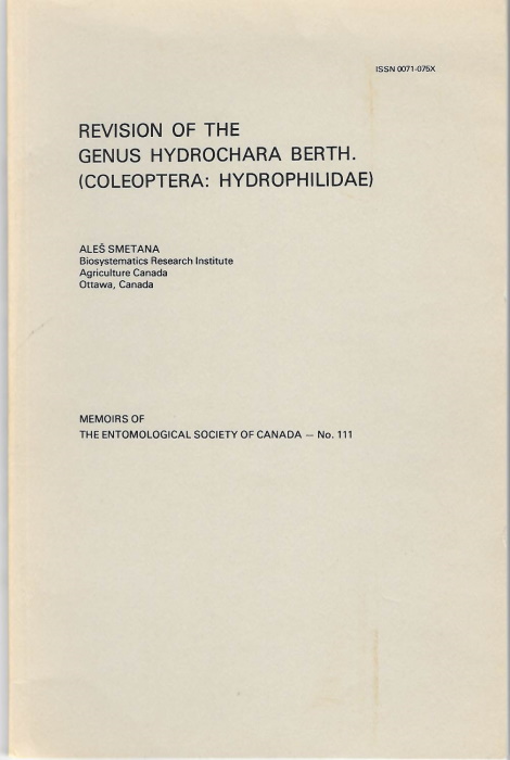 Smetana, A. - Revision of the genus Hydrochara Berth (Coleoptera: Hydrophilidae)