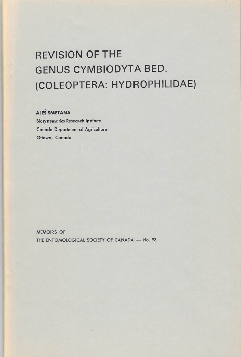 Smetana, A. - Revision of the genus Cymbiodyta Bed. (Coleoptera: Hydrophilidae)