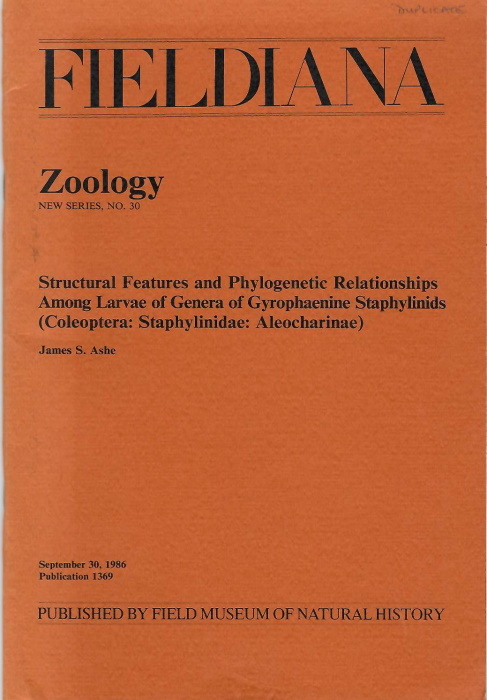 Ashe, J.S. - Structural Features and Phylogenetic Relationships Among Larvae of Genera of Gyrophaenine Staphylinids (Coleoptera: Staphylinidae: Aleocharinae)