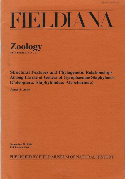 Ashe, J.S. - Structural Features and Phylogenetic Relationships Among Larvae of Genera of Gyrophaenine Staphylinids (Coleoptera: Staphylinidae: Aleocharinae)