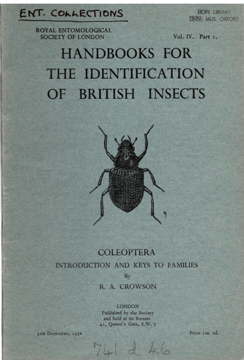 Crowson, R.A. - Coleoptera. Introduction and Key to Families (Handbooks for the Identification of British Insects 4/1)