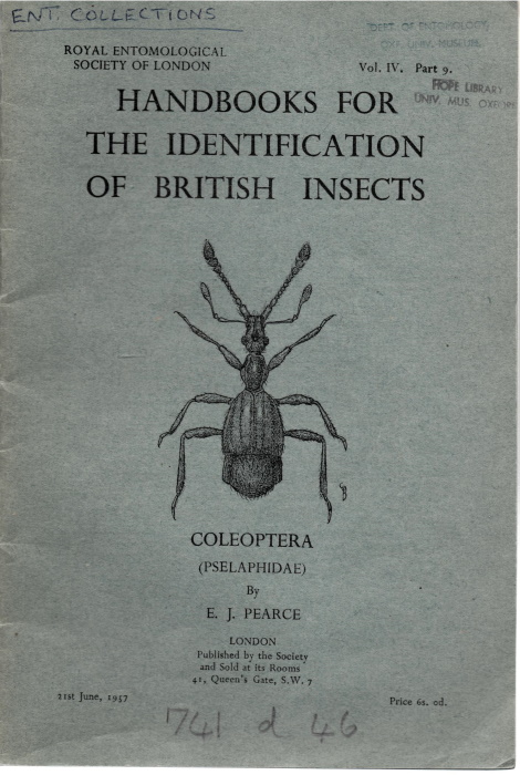 Pearce, E.J. - Coleoptera Pselaphidae (Handbooks for Identification of British Insects 4/9)