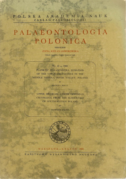 Peryt, D.; Wrona, R. - Planktic Foraminifera Zonation of the Upper Cretaceous in the Middle Vistula River Valley, Poland [and] Upper Silurian-Lower Devonian Chitinozoa From the Subsurface of Southeastern Poland