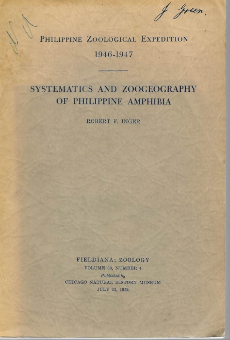 Inger, R.F. - Systematcis and Zoogeography of Philippine Amphibia (Philippine Zoological Expedition 1946-1947)
