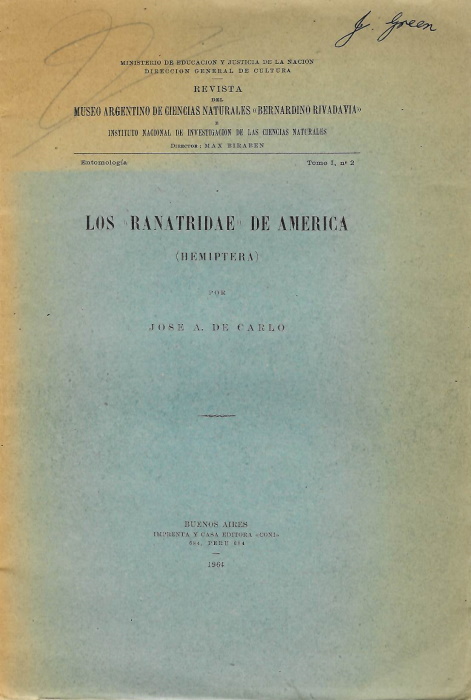 Carlo, J.A. de - Los Ranatridae de America (Hemiptera)